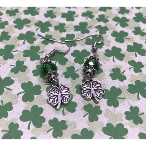 4 leaf clover shamrock dangle earrings - Picture 4 of 9